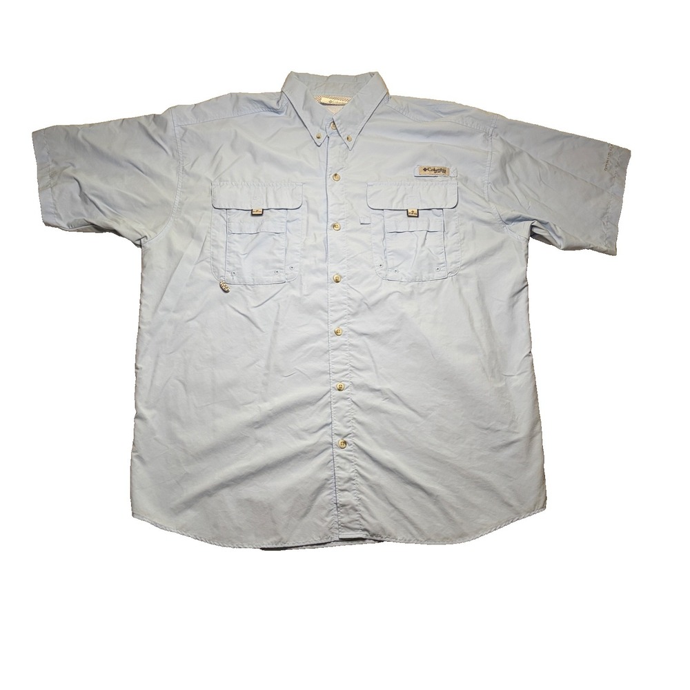 Columbia PFG Shirt Mens‎ L Blue Short Sleeve Omni-Shade Vented Fishing Outdoor